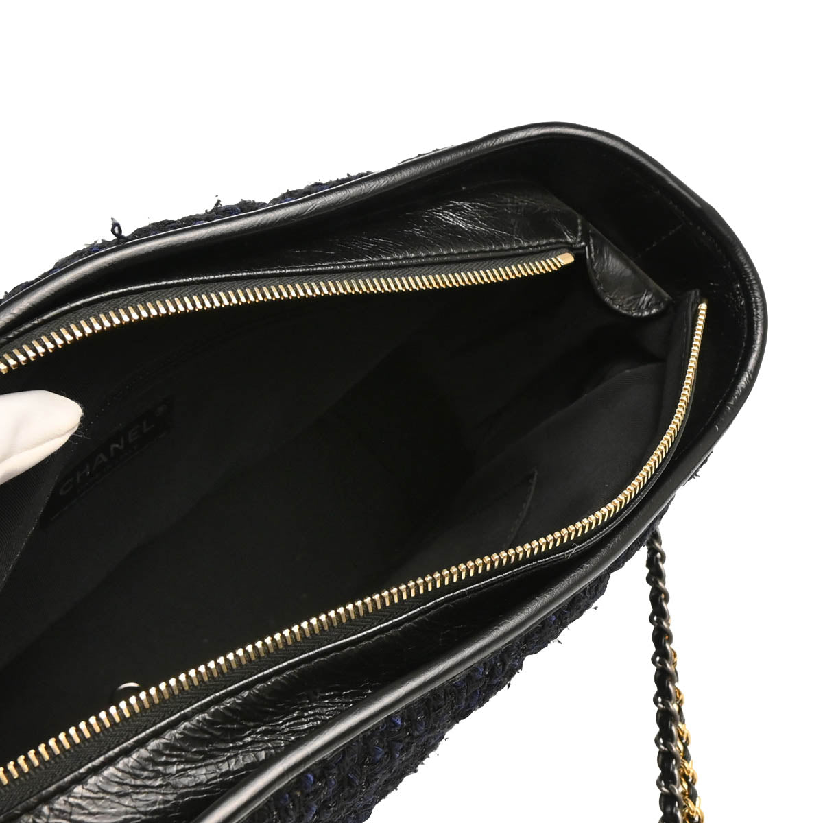 Chanel 2018 Black Navy Calfskin Tweed Large Gabrielle Shoulder Bag