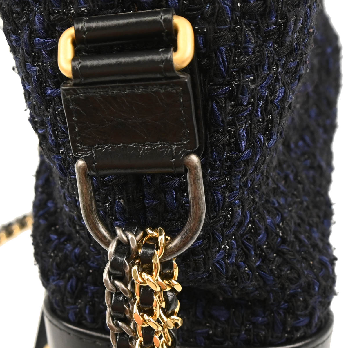 Chanel 2018 Black Navy Calfskin Tweed Large Gabrielle Shoulder Bag