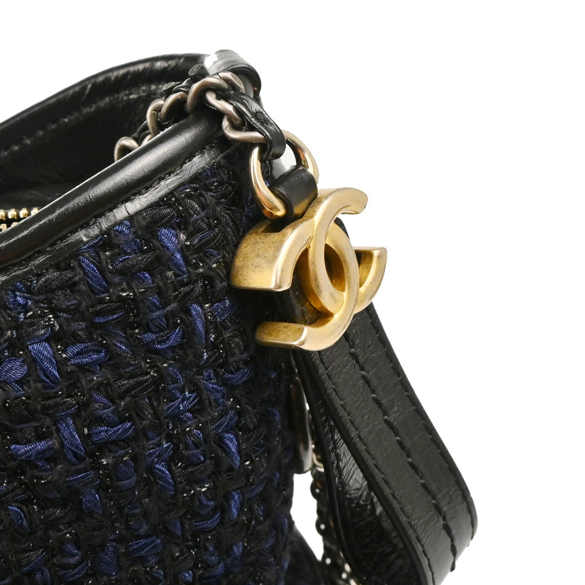 Chanel 2018 Black Navy Calfskin Tweed Large Gabrielle Shoulder Bag