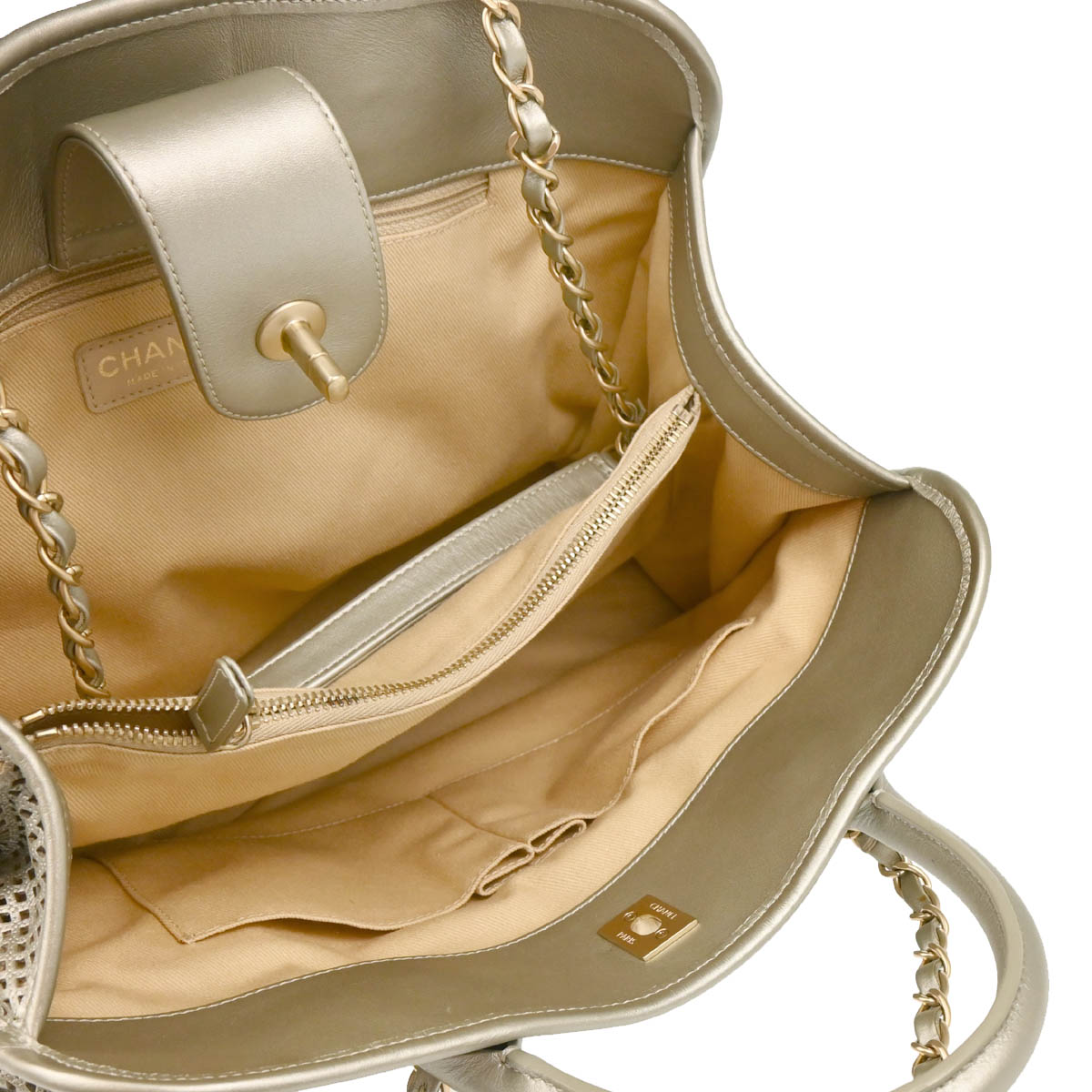 Chanel Silver Perforated Calfskin French Riviera 2way Shoulder Handbag
