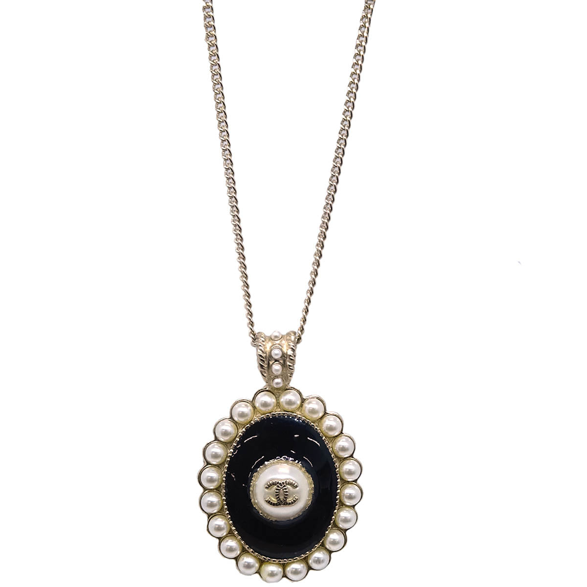 Chanel Gold Chain Pendant Necklace Costume Pearl A18V