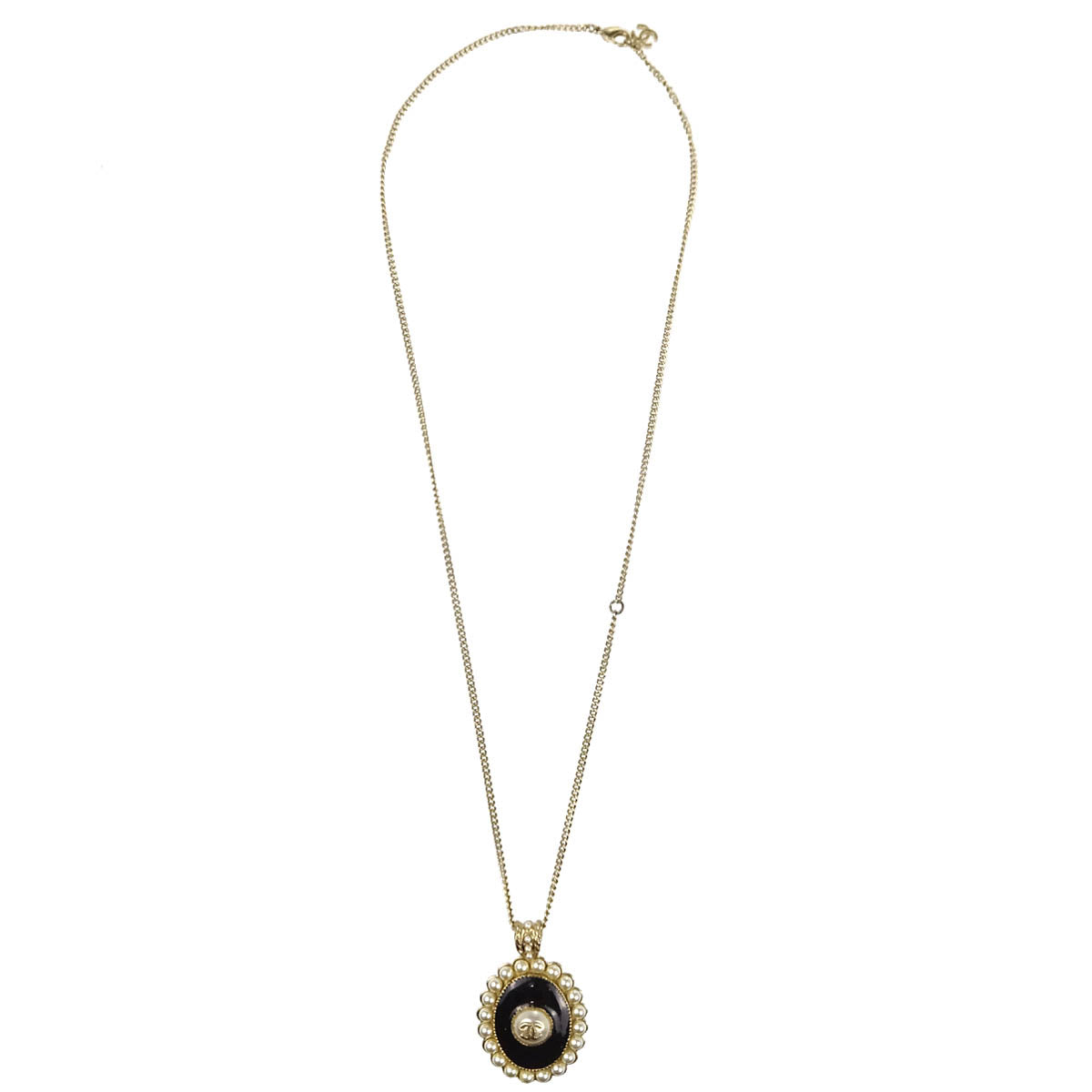 Chanel Gold Chain Pendant Necklace Costume Pearl A18V