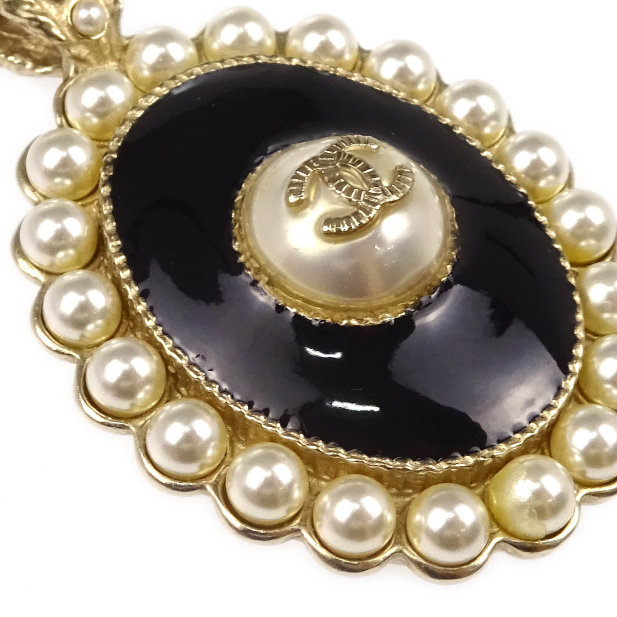 Chanel Gold Chain Pendant Necklace Costume Pearl A18V