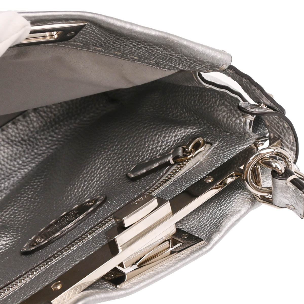 Fendi Silver Leather Peekaboo 2way Shoulder Handbag