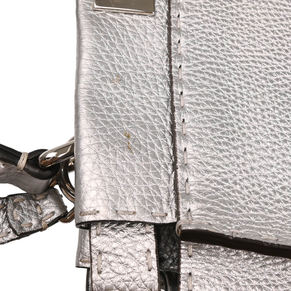 Fendi Silver Leather Peekaboo 2way Shoulder Handbag
