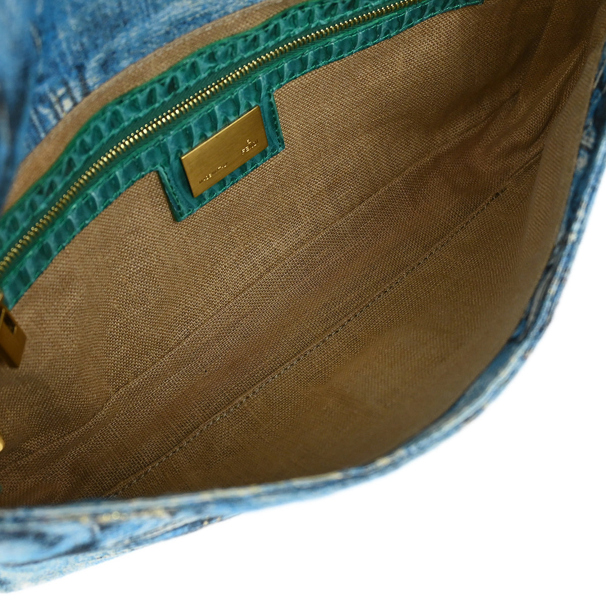 Fendi * Blue Python Canvas Baguette Handbag