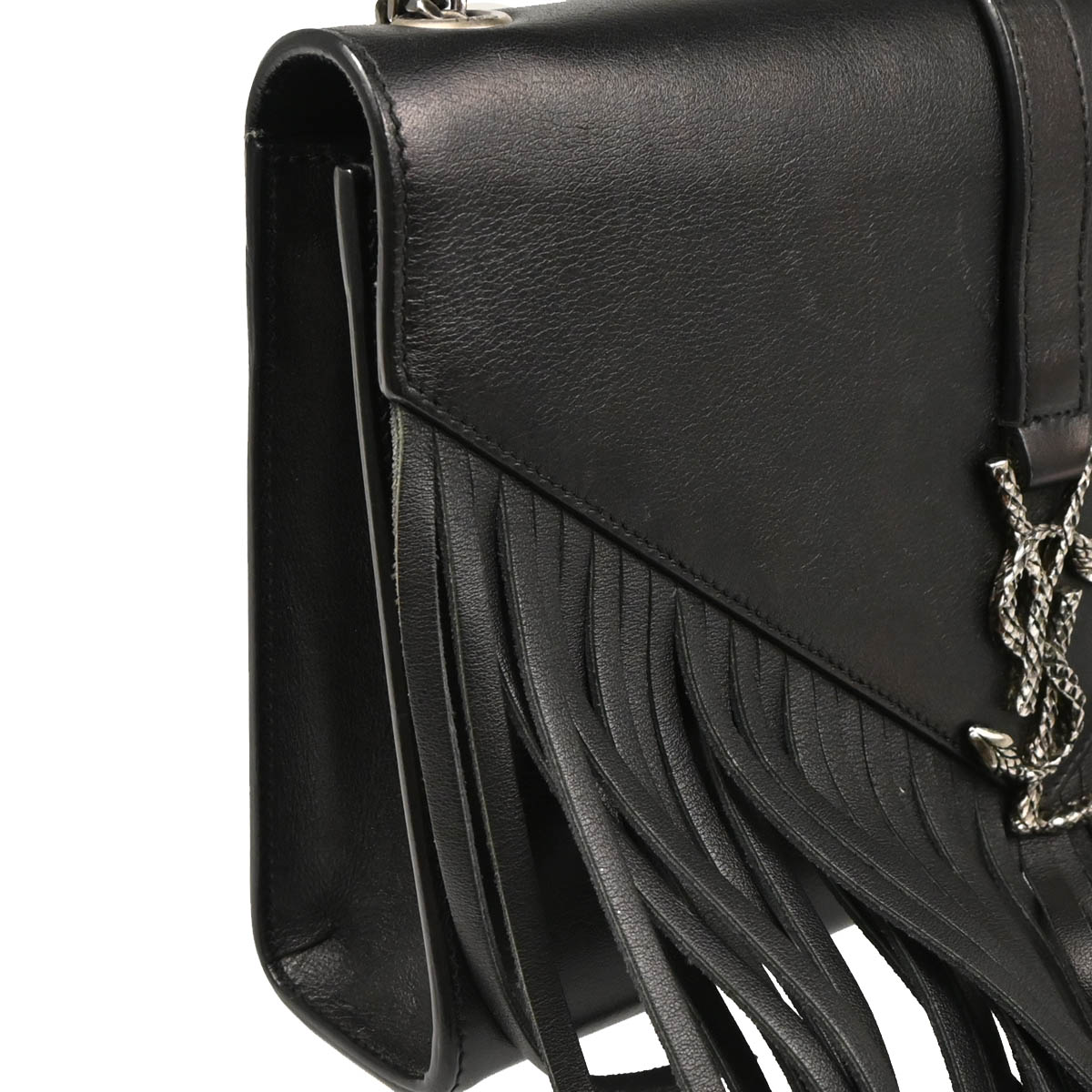 Saint Laurent Black Leather Fringe Chain Shoulder Bag