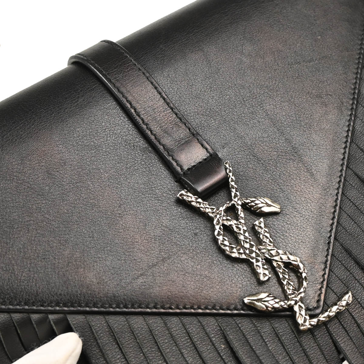 Saint Laurent Black Leather Fringe Chain Shoulder Bag