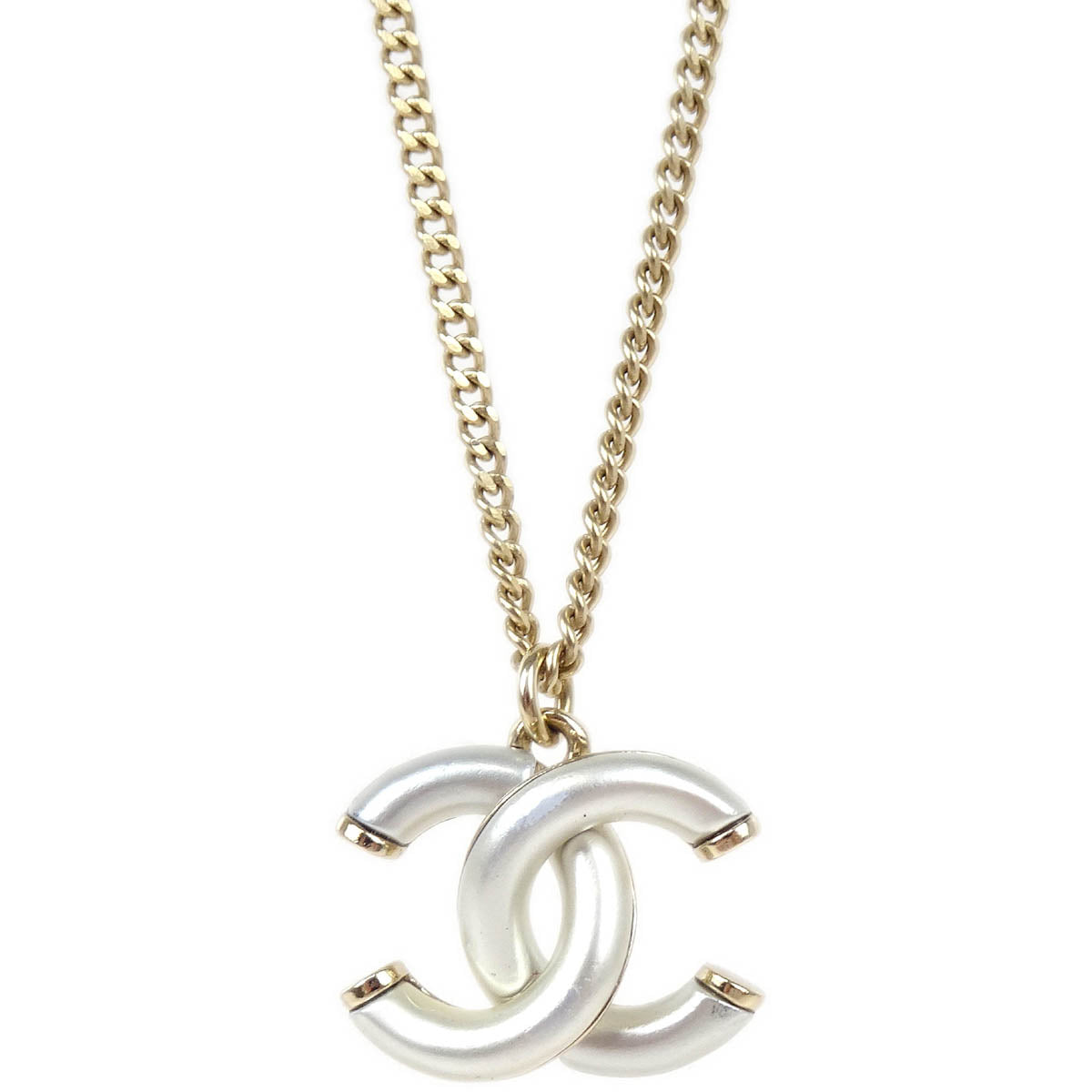 Chanel Gold Silver CC Chain Pendant Necklace A17P