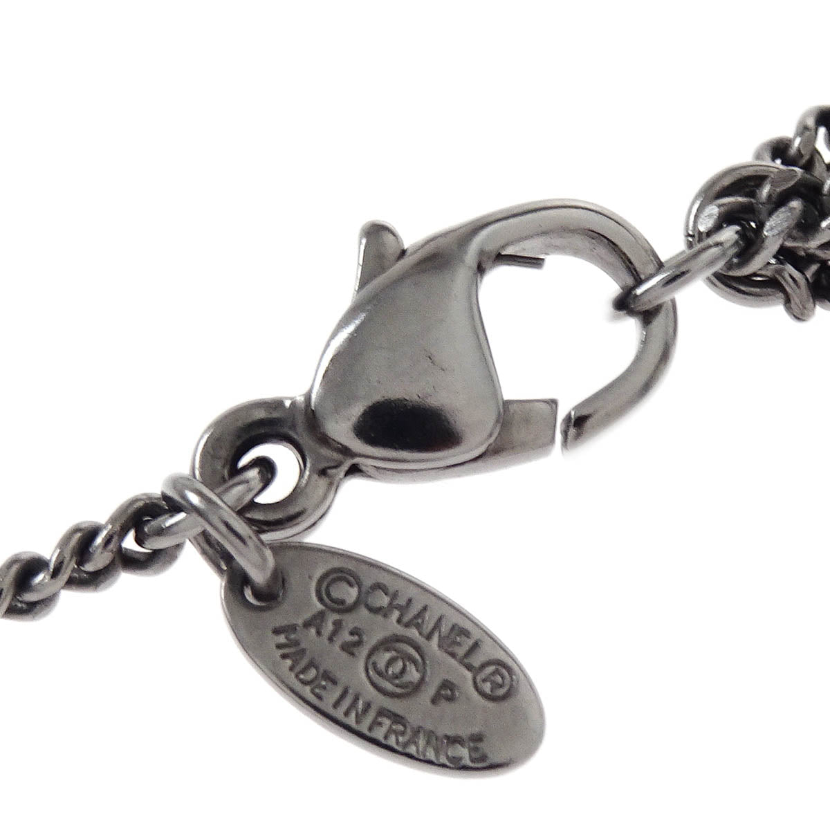 Chanel CC Chain Necklace Pendant Rhinestone Costume Pearl Silver A12P