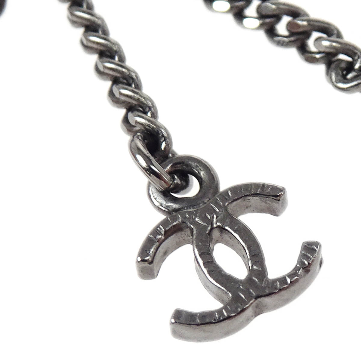 Chanel CC Chain Necklace Pendant Rhinestone Costume Pearl Silver A12P