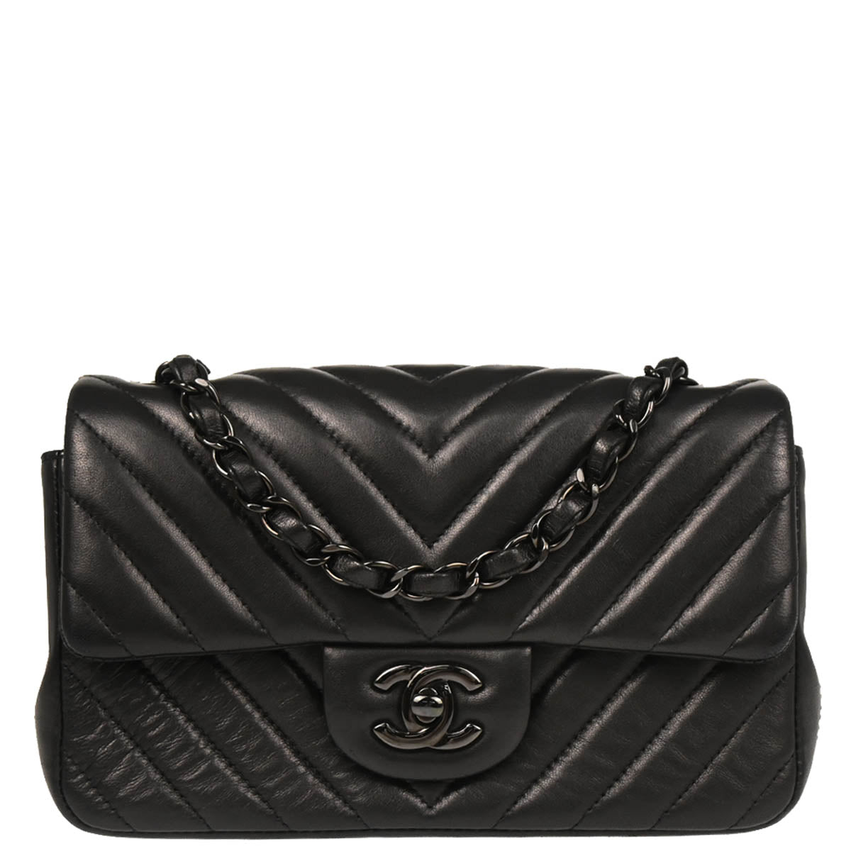 Chanel 2015-2016 Black Lambskin Chevron Single Flap Shoulder Bag