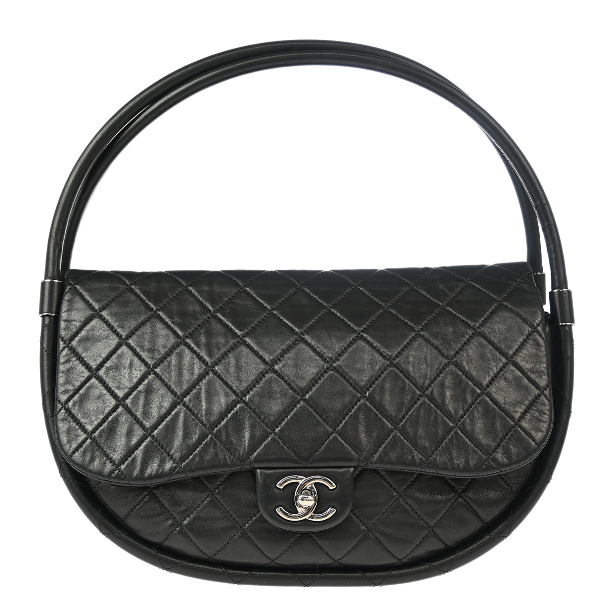 Chanel Black Lambskin Hula Hoop Large Handbag