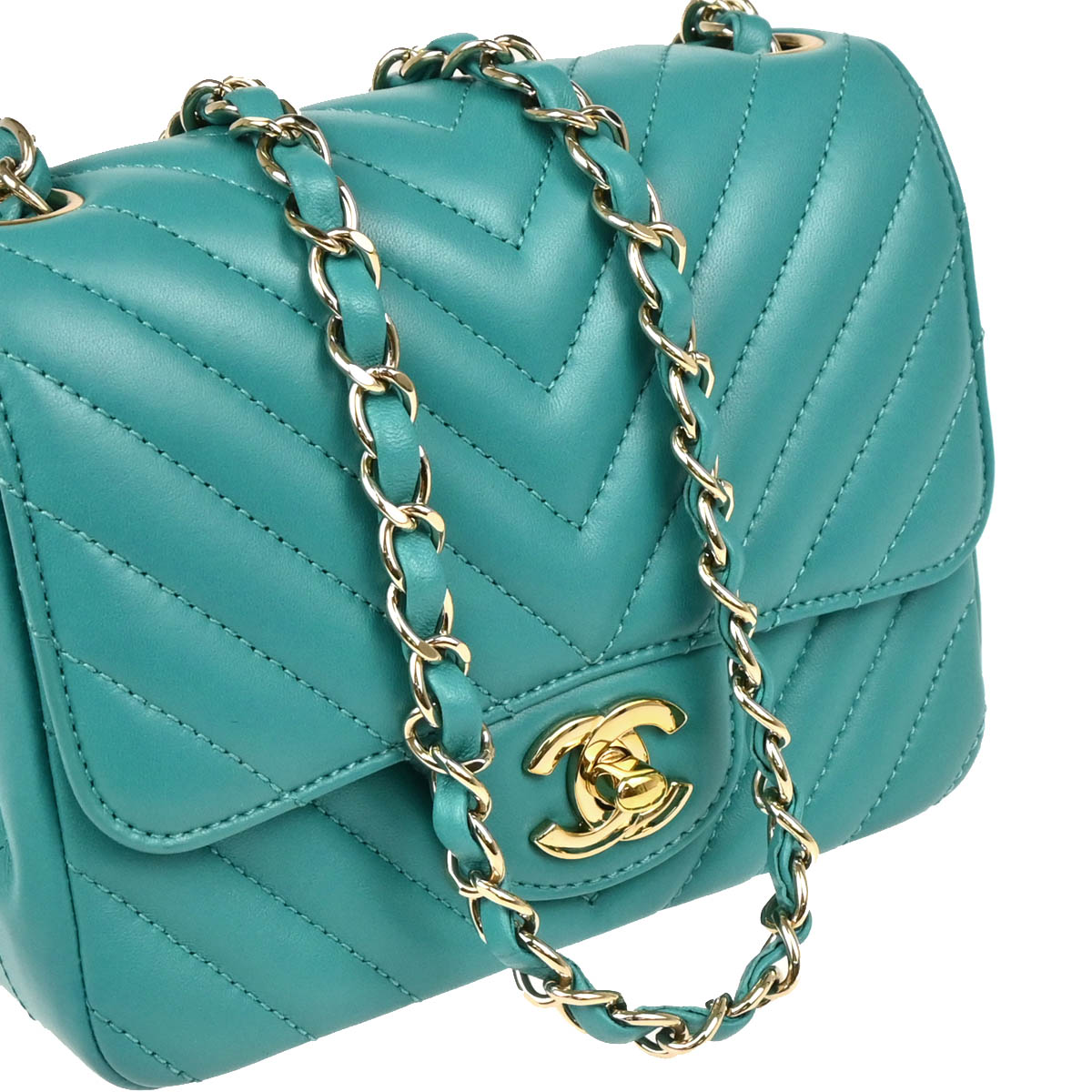 Chanel 2017 Blue Chevron Mini Classic Square Flap Shoulder Bag