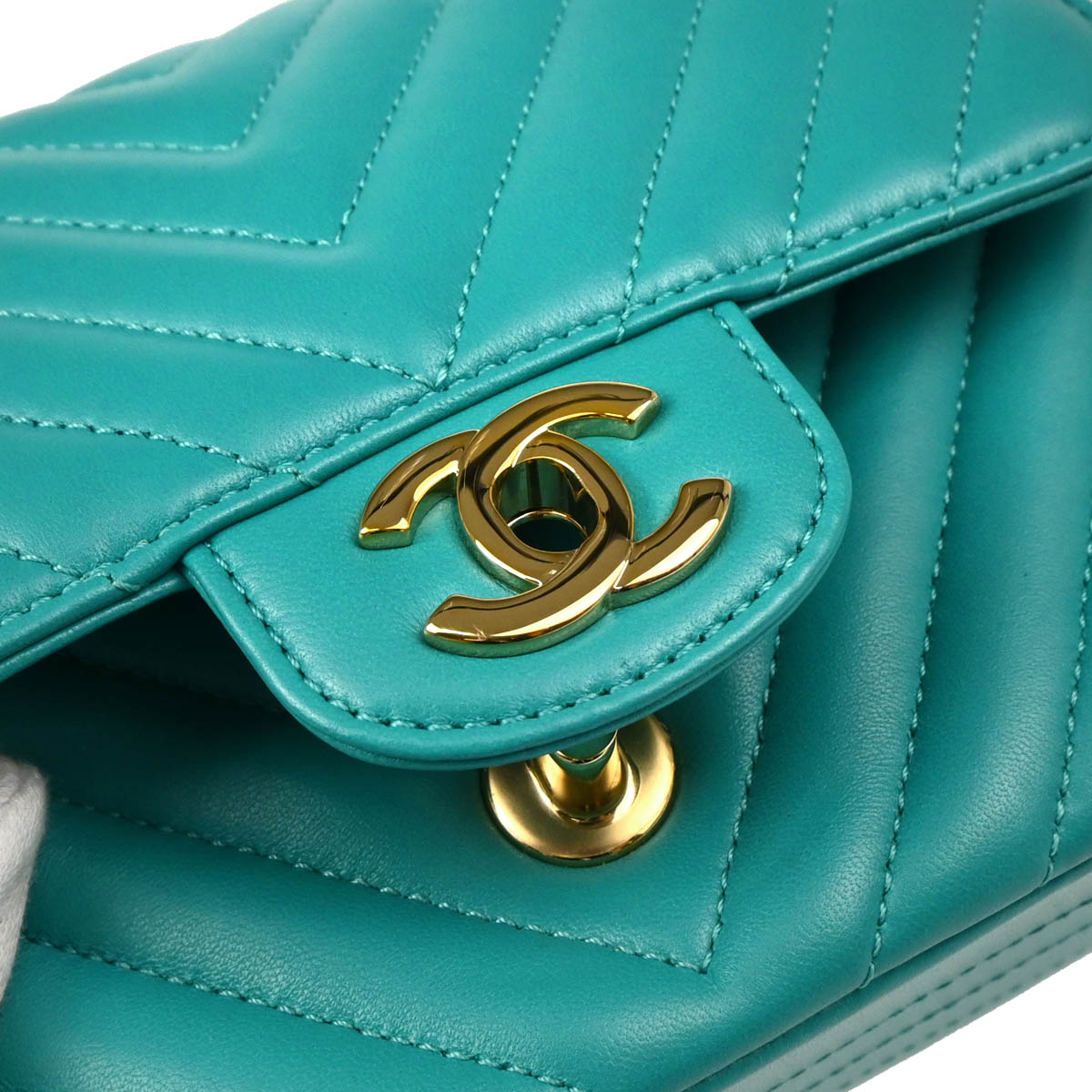 Chanel 2017 Blue Chevron Mini Classic Square Flap Shoulder Bag