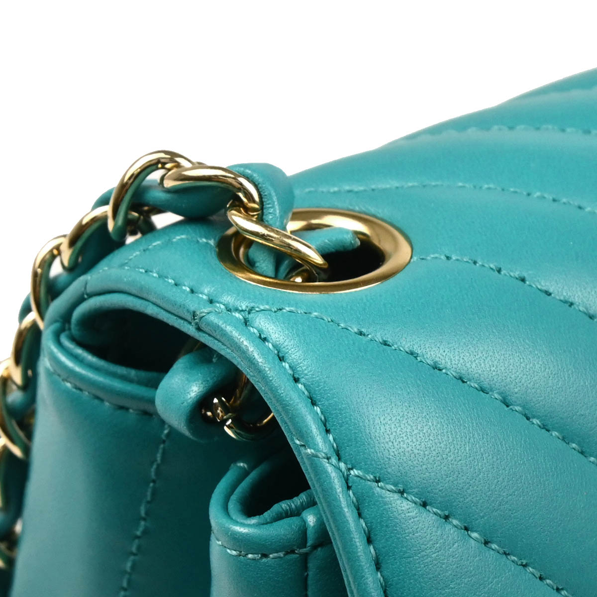 Chanel 2017 Blue Chevron Mini Classic Square Flap Shoulder Bag