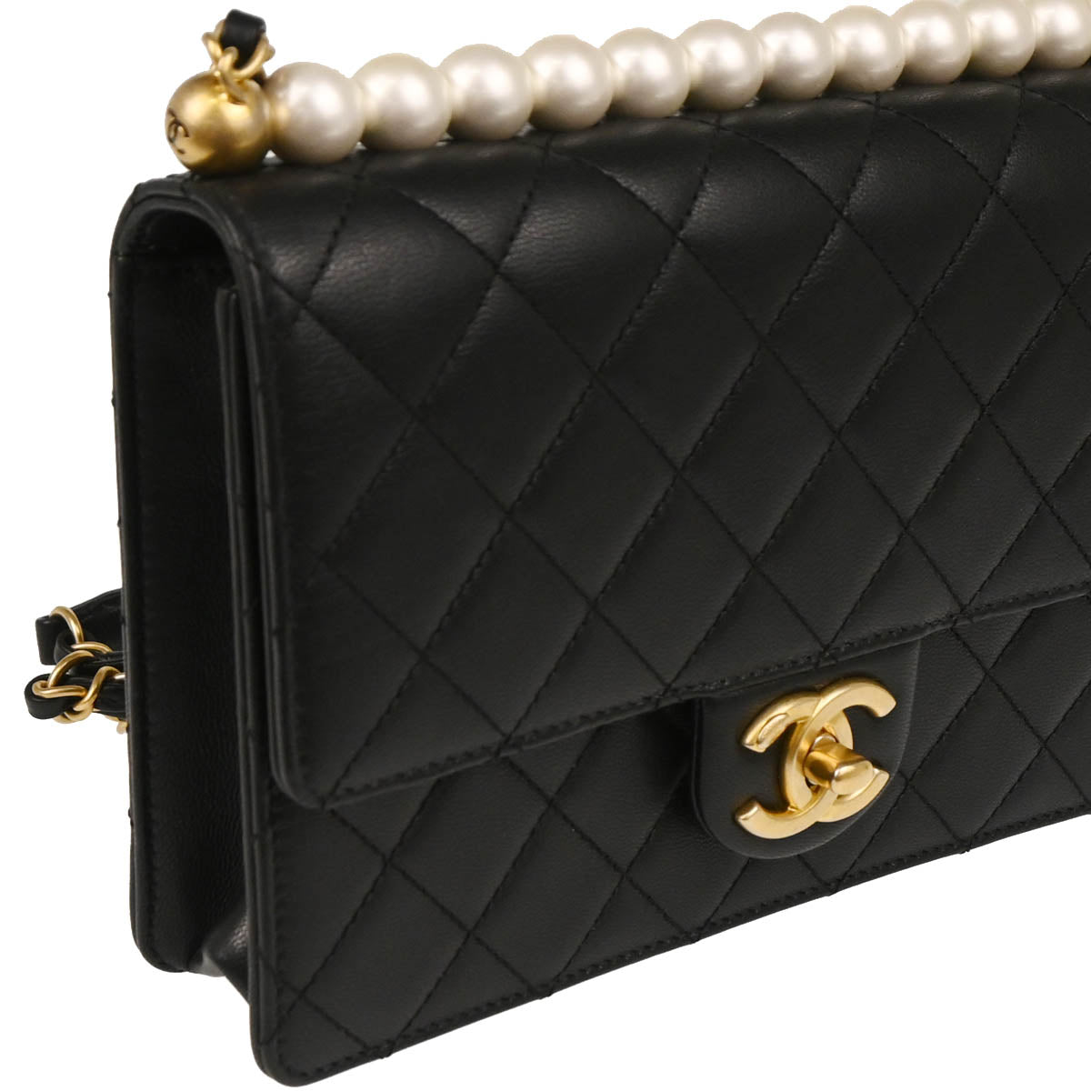 Chanel 2019 Black Lambskin Costume Pearl Single Flap Shoulder Bag