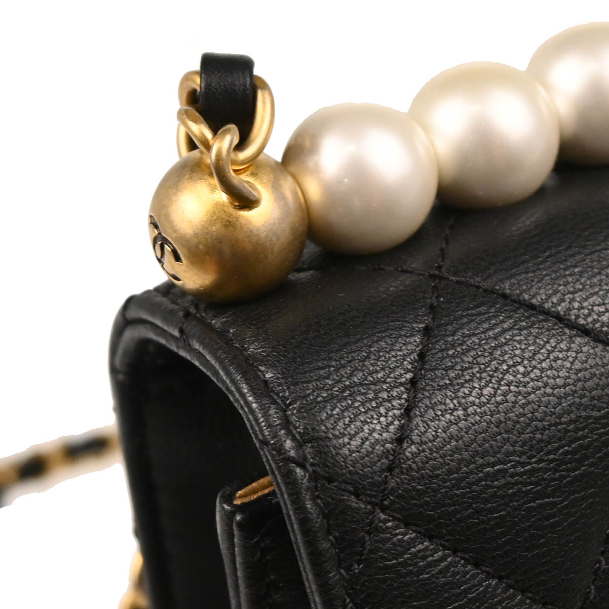 Chanel 2019 Black Lambskin Costume Pearl Single Flap Shoulder Bag
