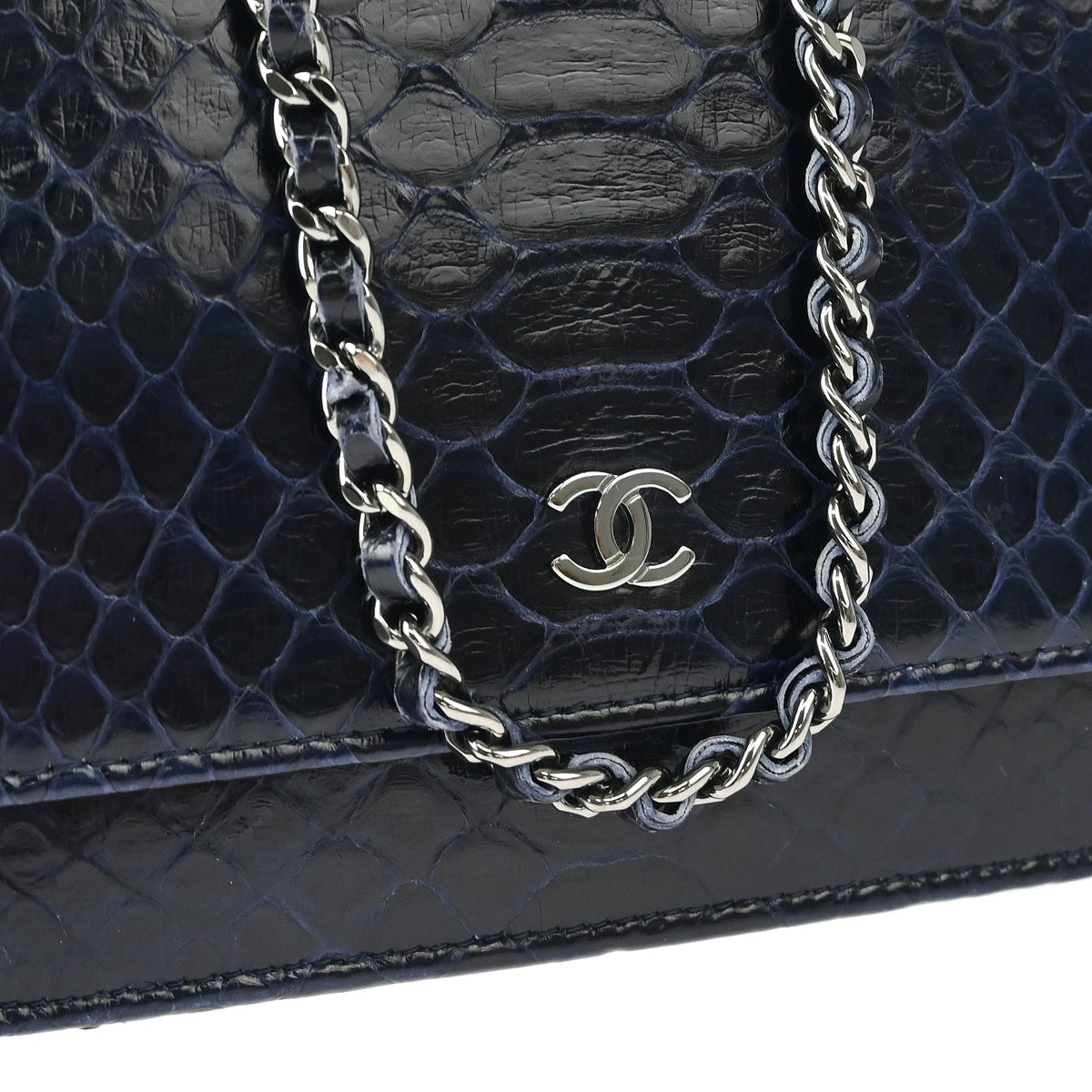 Chanel * 2013-2014 Navy Python Classic WOC Wallet on Chain Shoulder Bag
