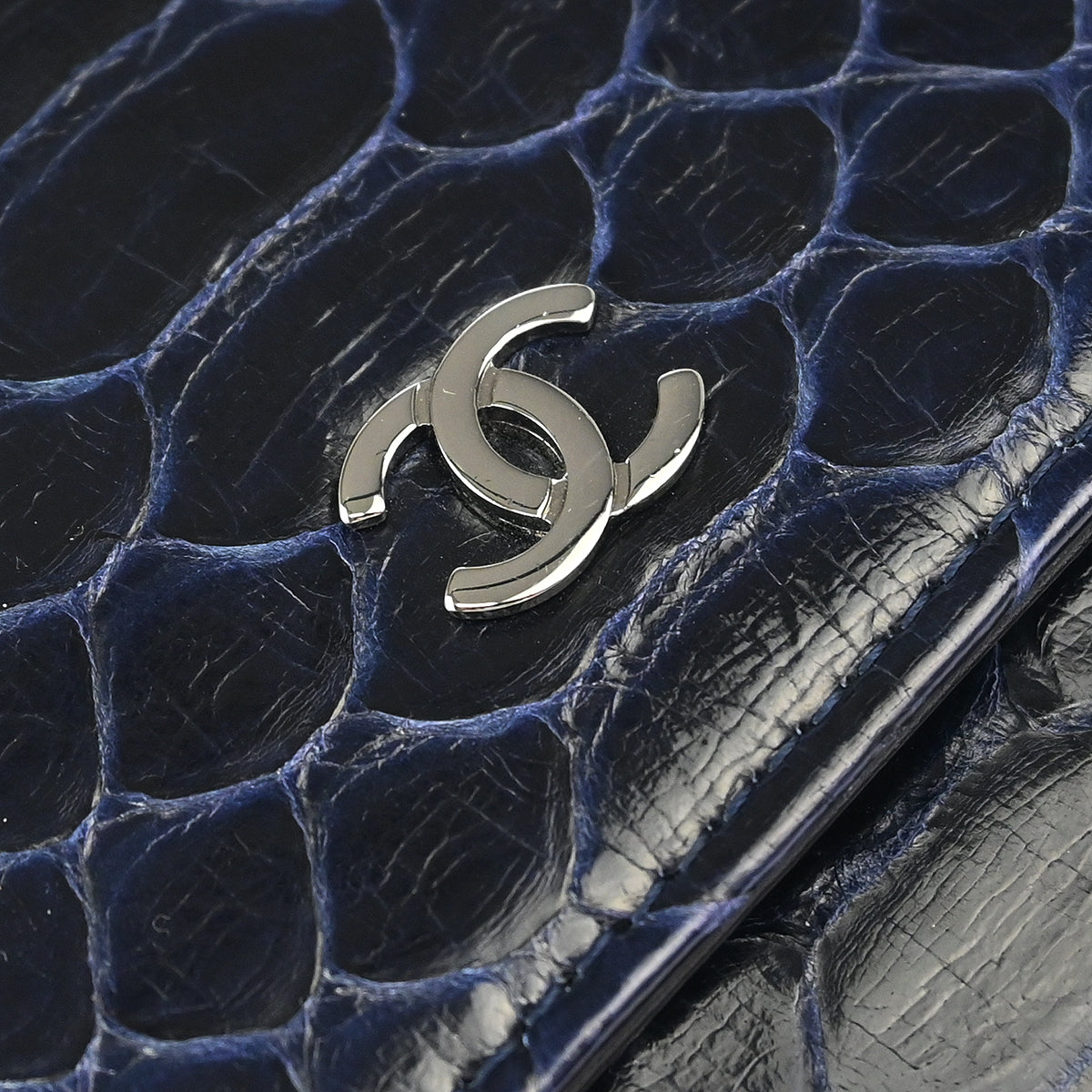 Chanel * 2013-2014 Navy Python Classic WOC Wallet on Chain Shoulder Bag