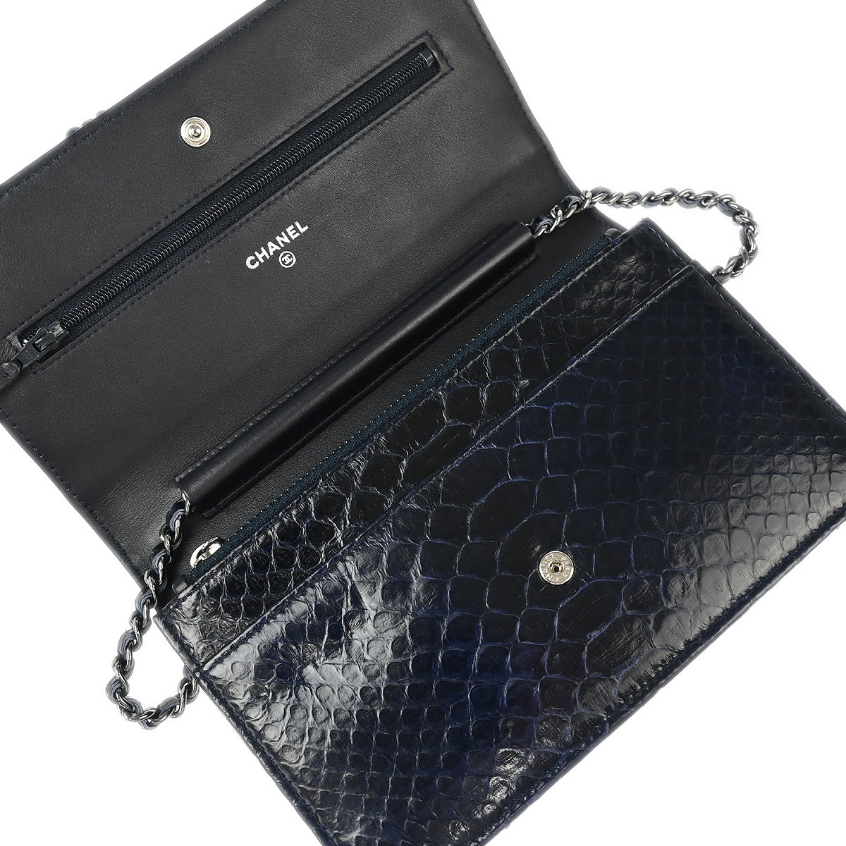 Chanel * 2013-2014 Navy Python Classic WOC Wallet on Chain Shoulder Bag