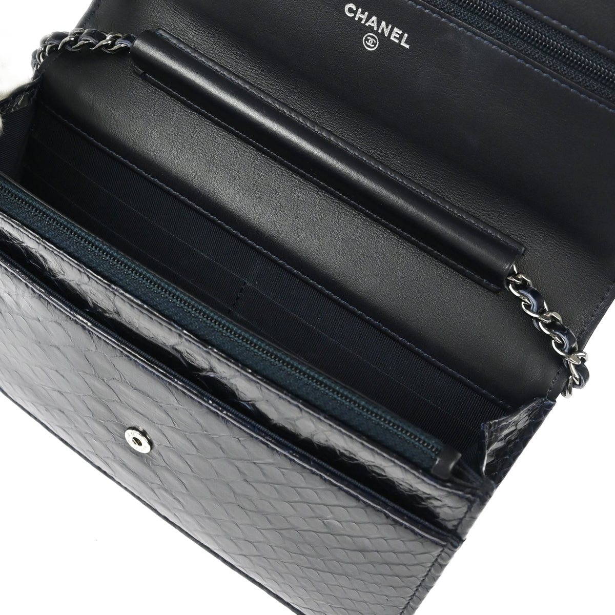 Chanel * 2013-2014 Navy Python Classic WOC Wallet on Chain Shoulder Bag