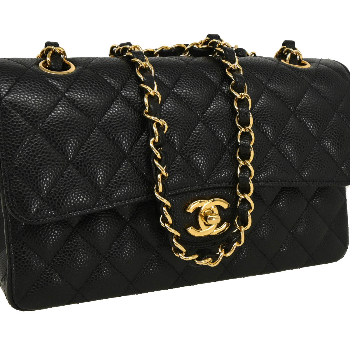Chanel 2012 Black Caviar Small Classic Double Flap Shoulder Bag