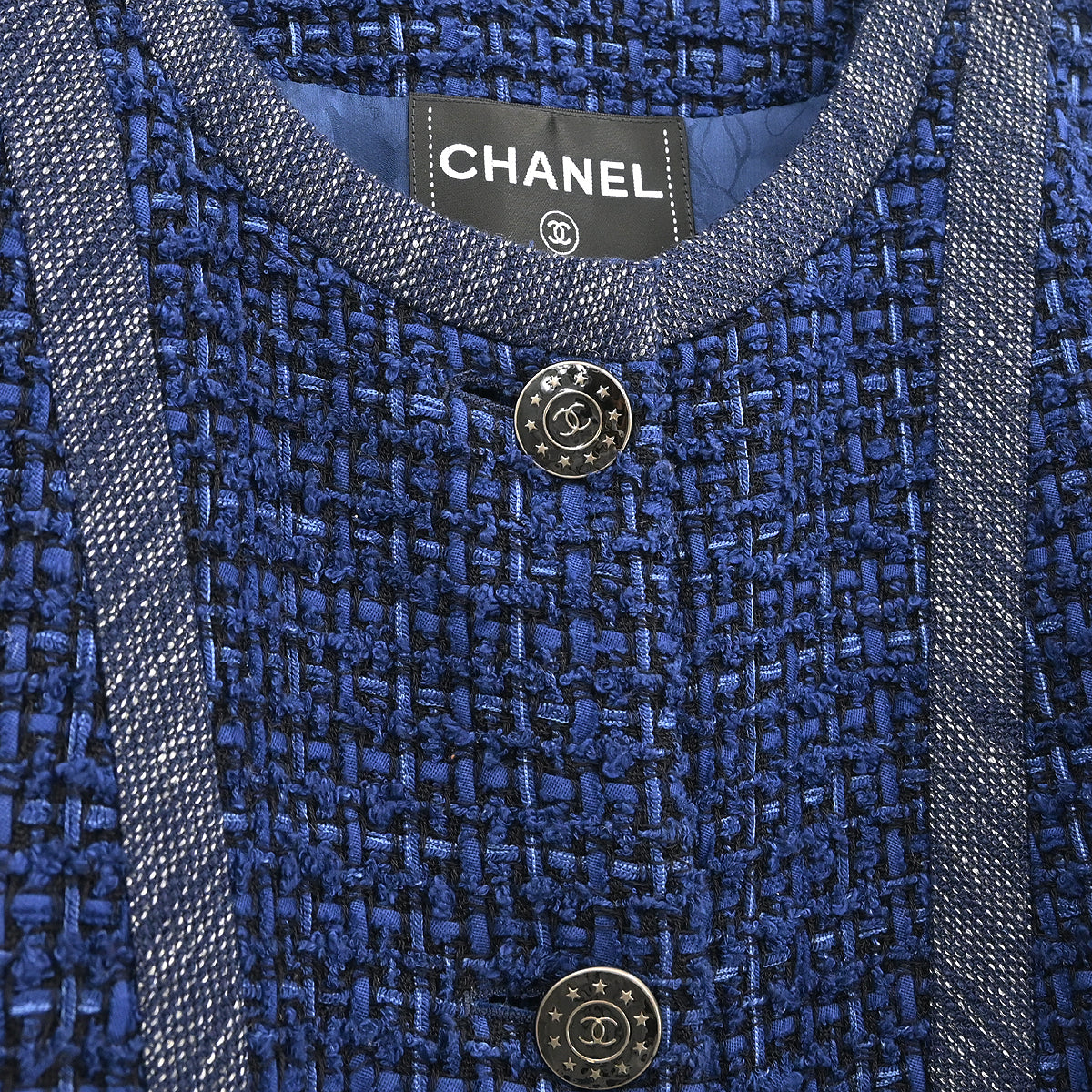 Chanel 2013 Single Breasted Collarless Jacket Navy #42