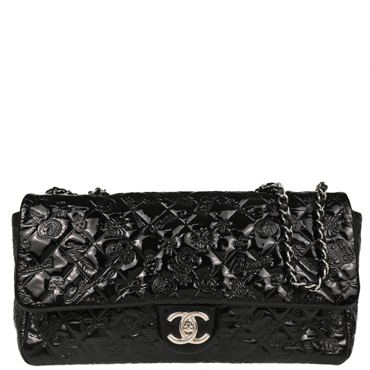 Chanel 2010-2011 Black Patent Leather Icons Flap Shoulder Bag