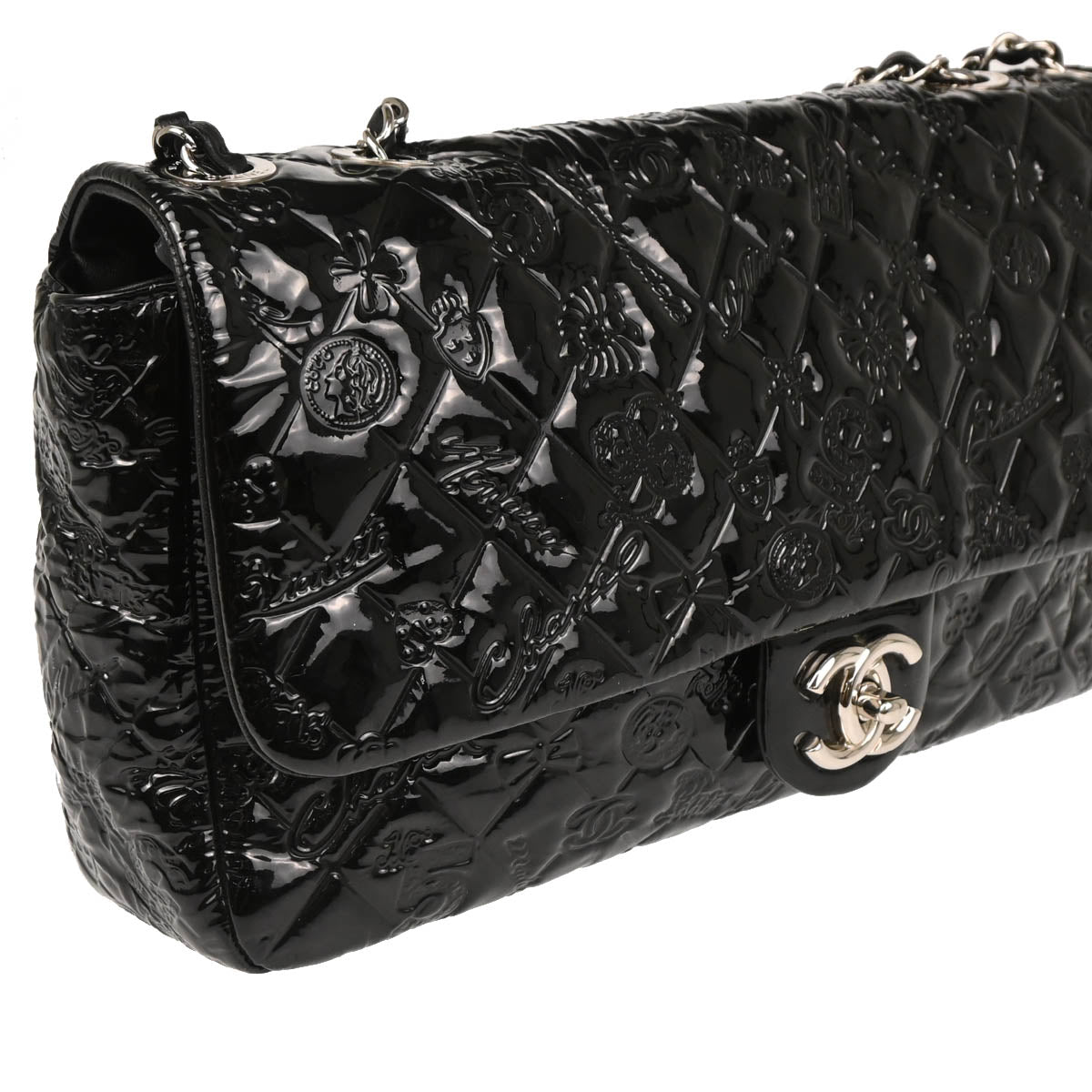 Chanel 2010-2011 Black Patent Leather Icons Flap Shoulder Bag