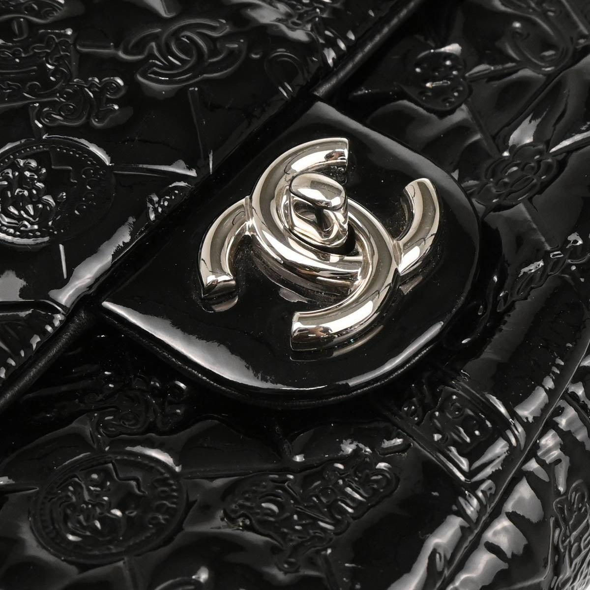 Chanel 2010-2011 Black Patent Leather Icons Flap Shoulder Bag