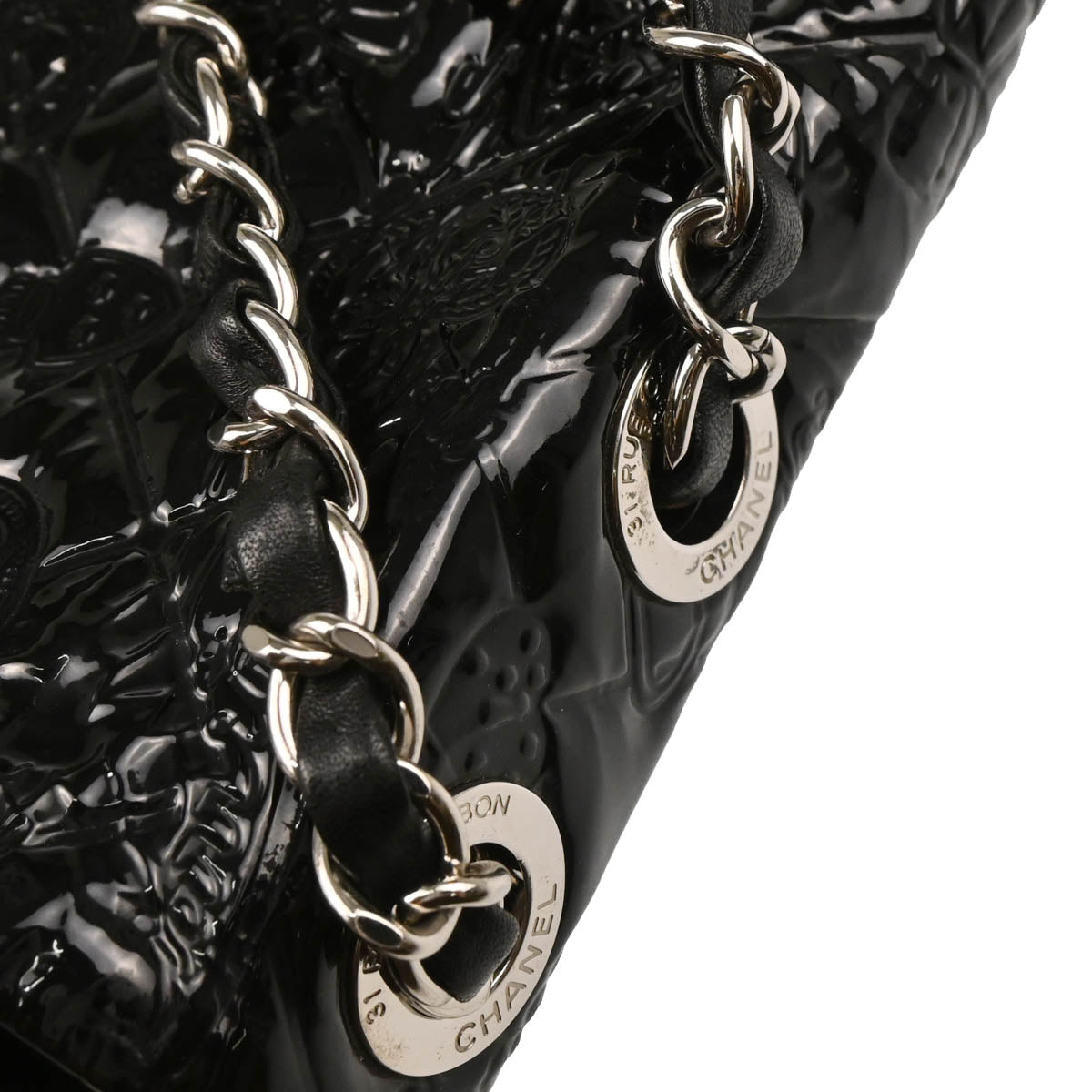 Chanel 2010-2011 Black Patent Leather Icons Flap Shoulder Bag