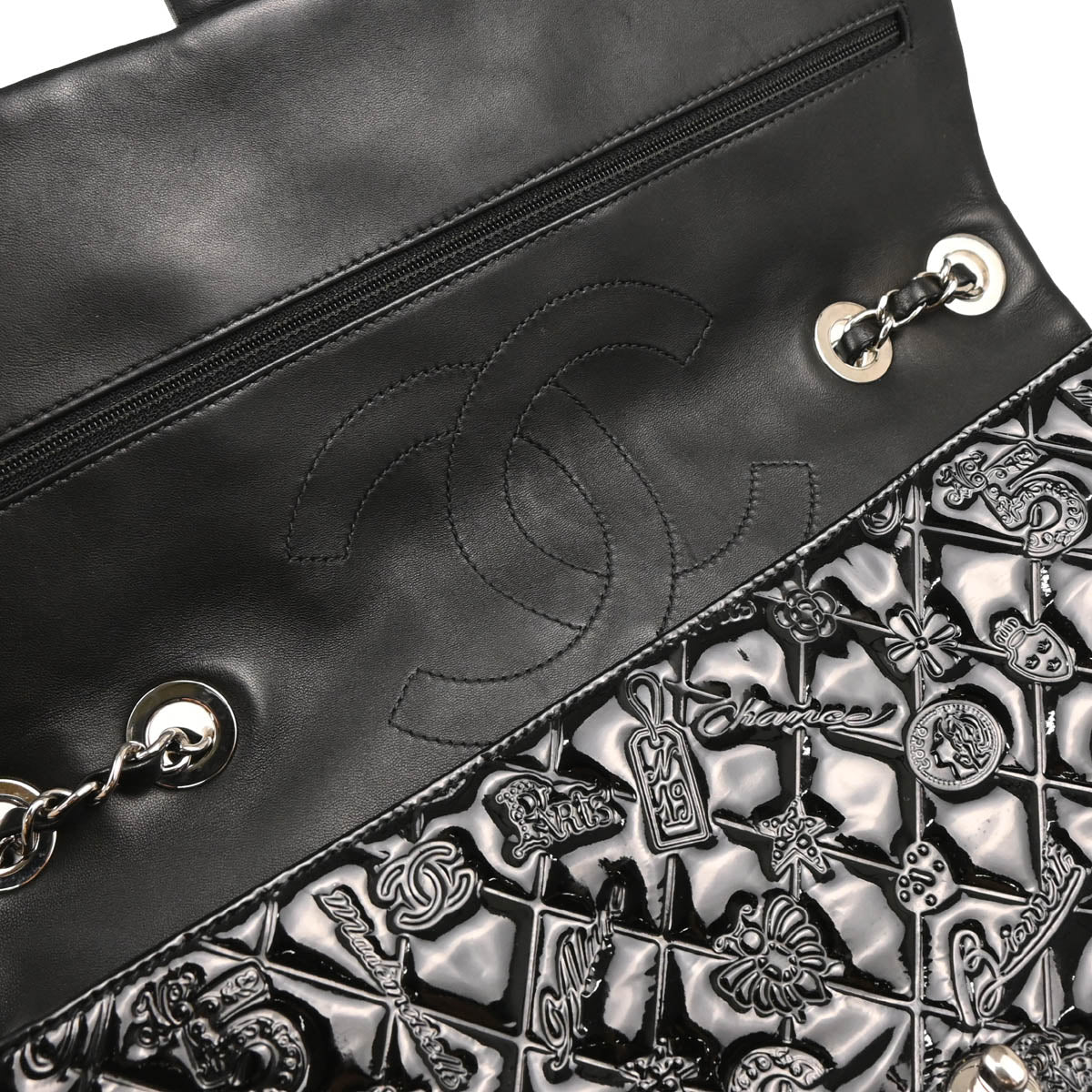 Chanel 2010-2011 Black Patent Leather Icons Flap Shoulder Bag