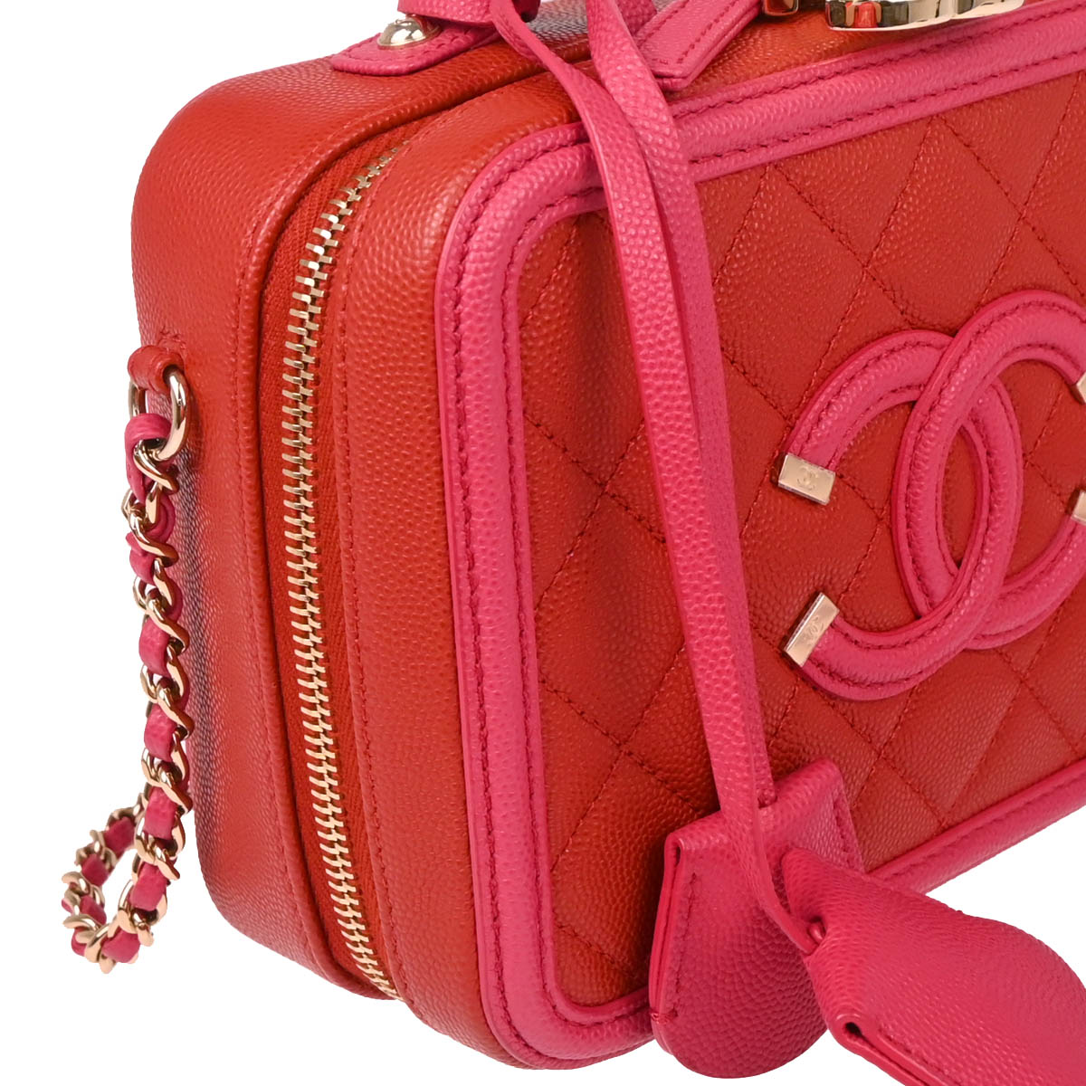 Chanel 2019 Red Caviar Filigree 2way Vanity Handbag