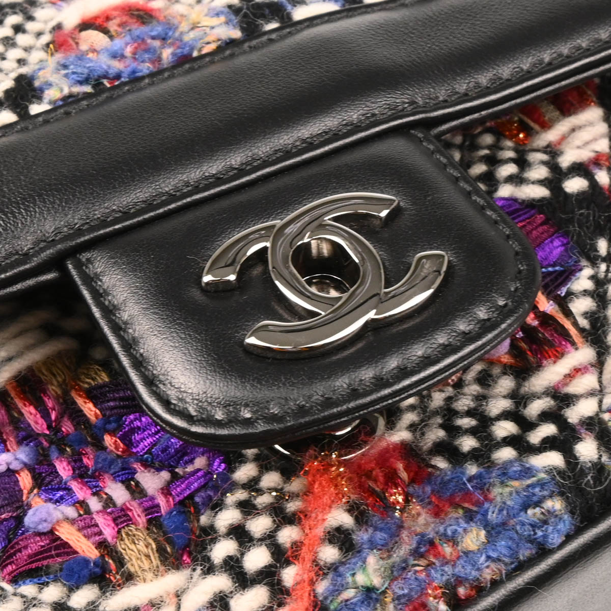 Chanel 2017 Black Lambskin Tweed Corset Flap Shoulder Bag