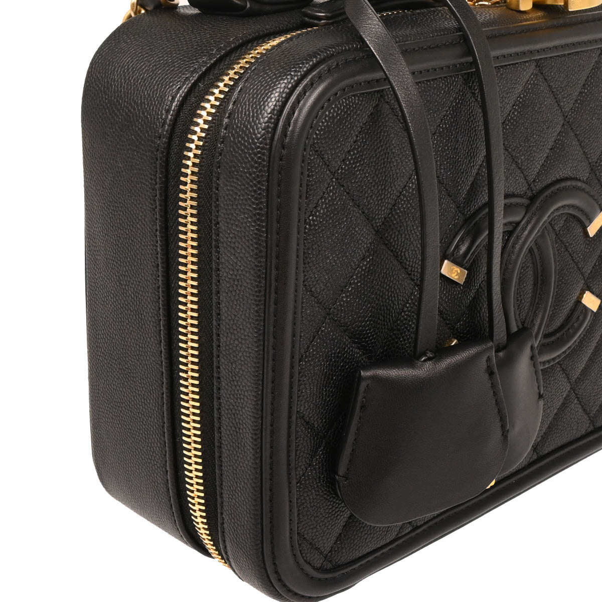 Chanel 2018 Black Caviar Filigree Vanity 2way Handbag