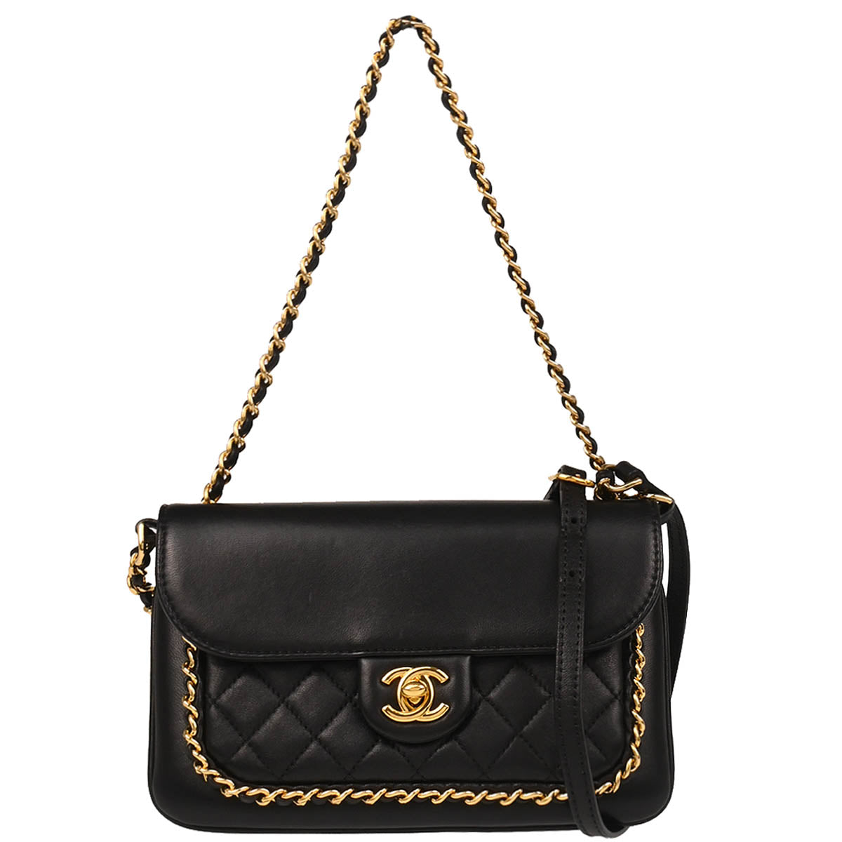 Chanel 2017 Black Lambskin Unchained Flap 2way Shoulder Handbag
