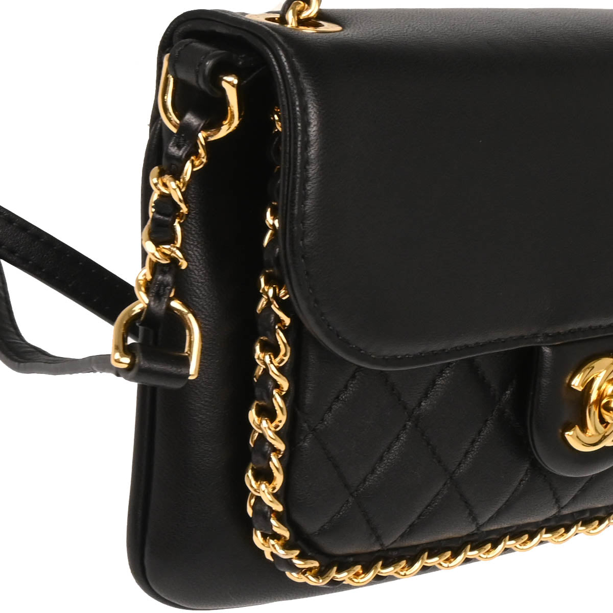 Chanel 2017 Black Lambskin Unchained Flap 2way Shoulder Handbag