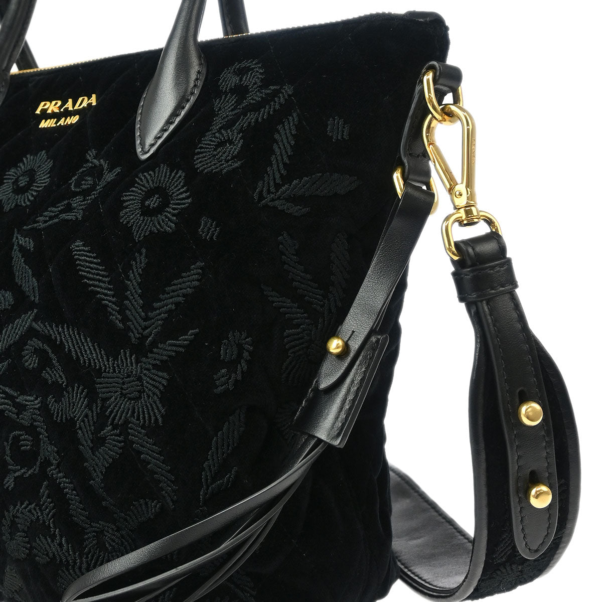 Prada Black Embroidered Velvet 2way Shoulder Handbag