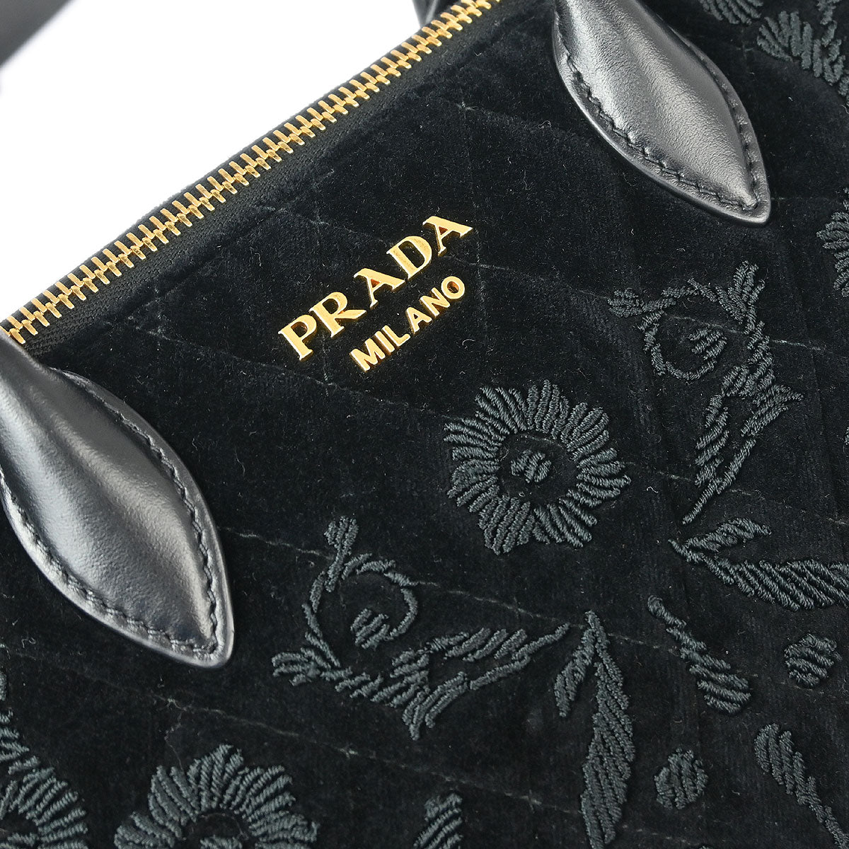 Prada Black Embroidered Velvet 2way Shoulder Handbag