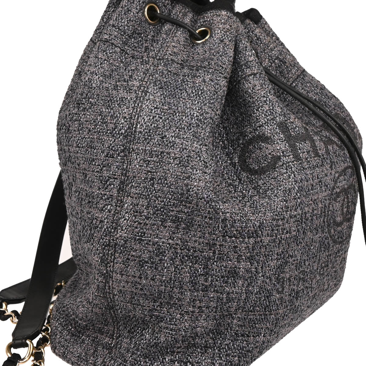 Chanel 2019 Gray Canvas Deauville Bucket Backpack