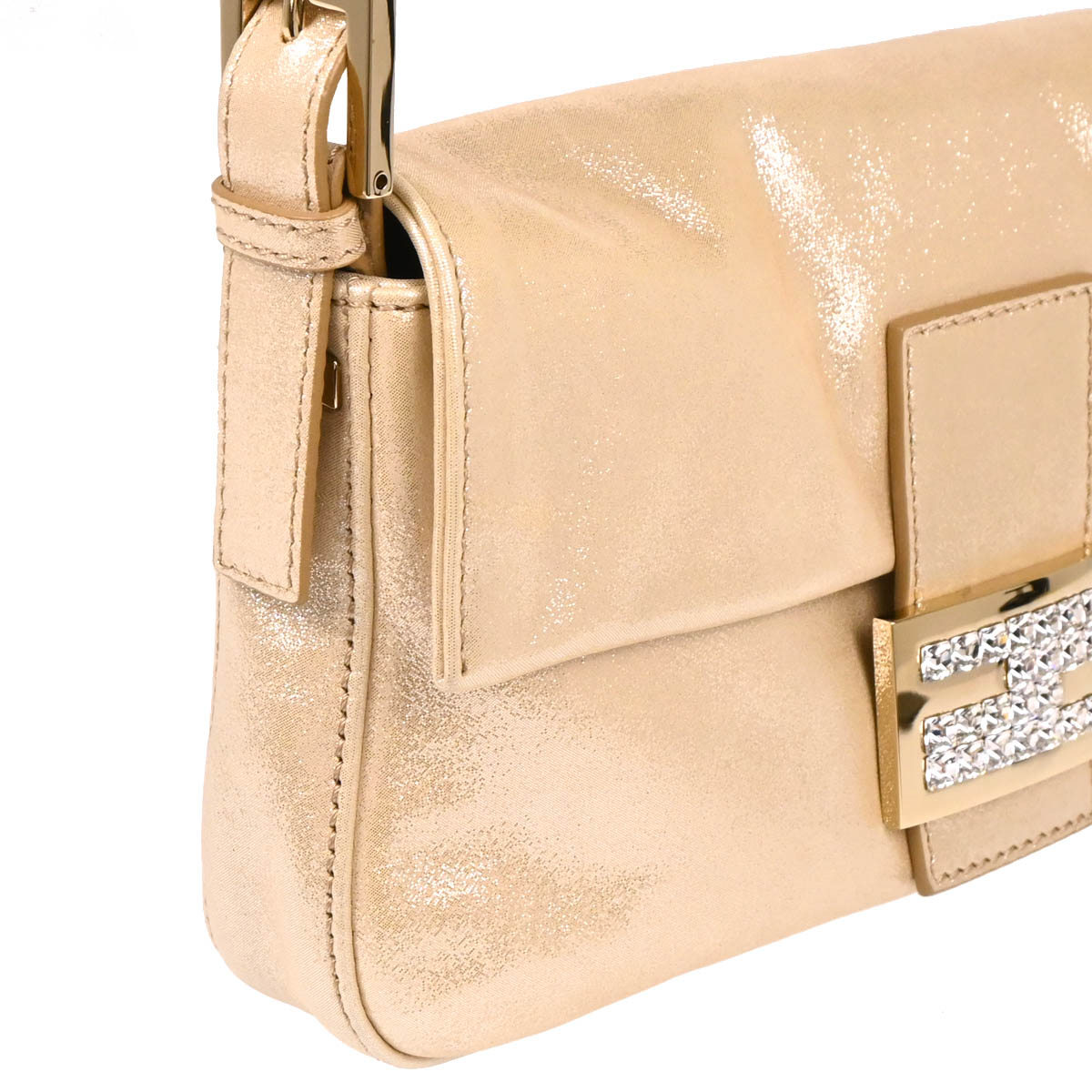 Fendi Metallic White Leather Baguette Handbag