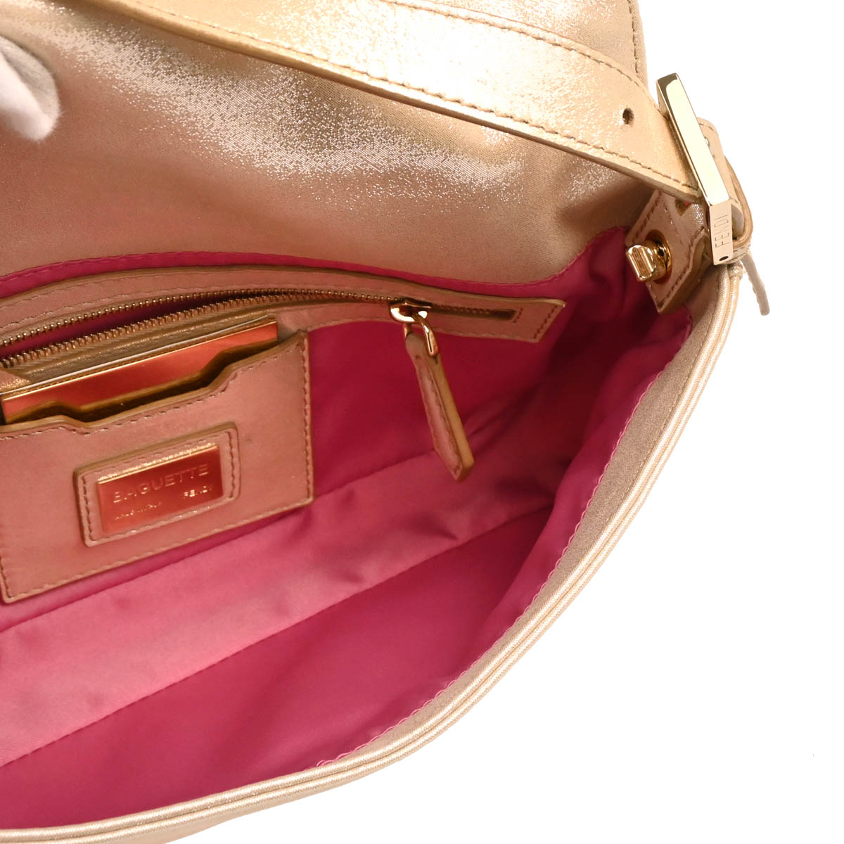 Fendi Metallic White Leather Baguette Handbag