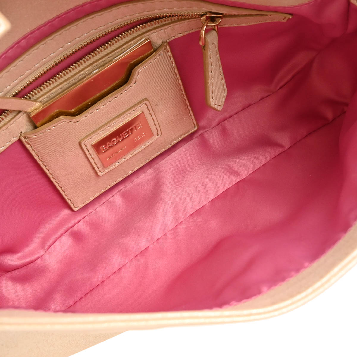 Fendi Metallic White Leather Baguette Handbag