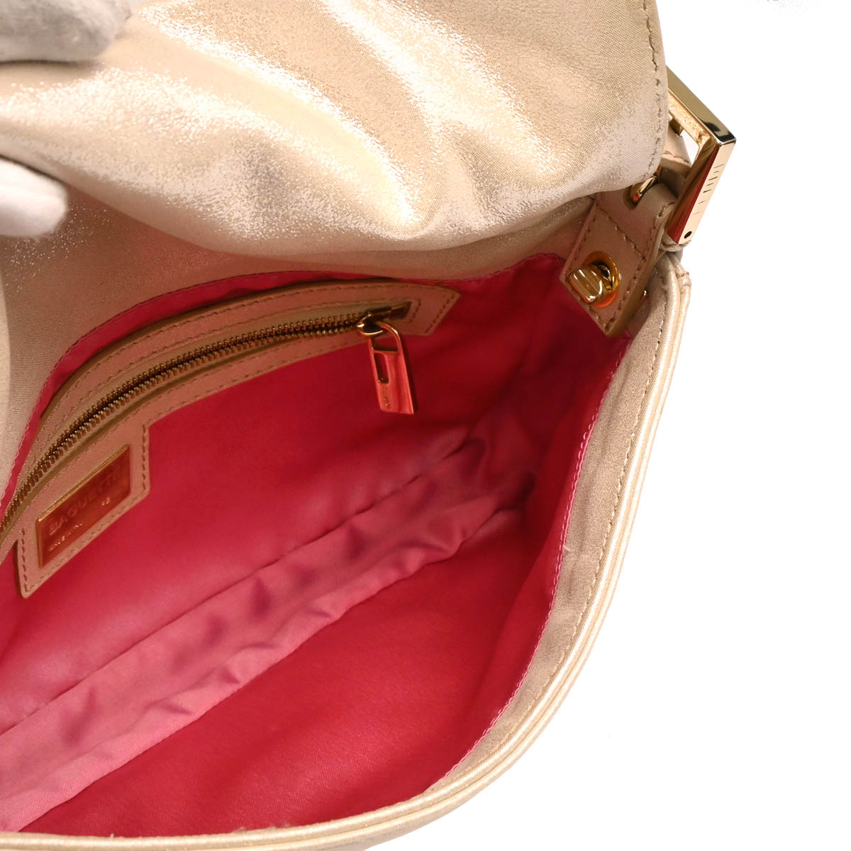 Fendi Metallic White Leather Baguette Handbag
