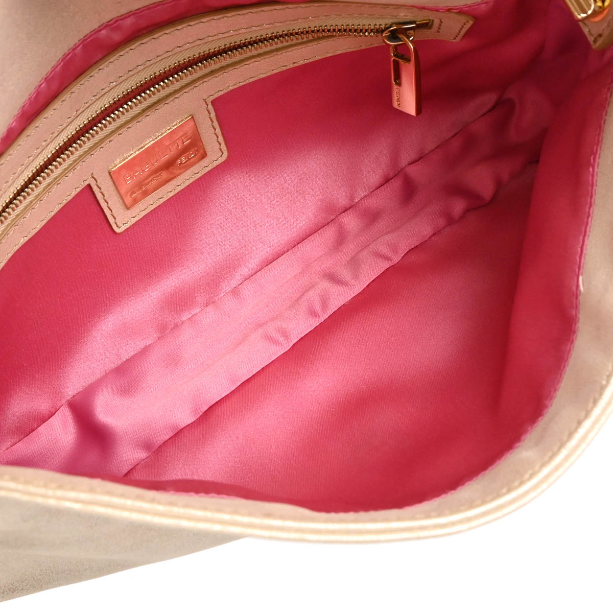 Fendi Metallic White Leather Baguette Handbag