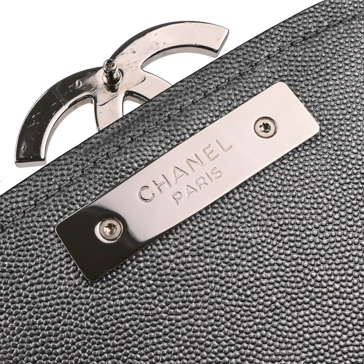 Chanel 2019 Gray Silver Caviar Coco Curve 2way Shoulder Handbag