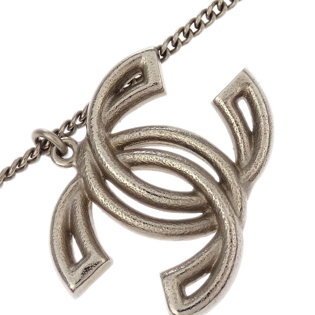 Chanel CC Chain Necklace Pendant Rhinestone Silver 16C