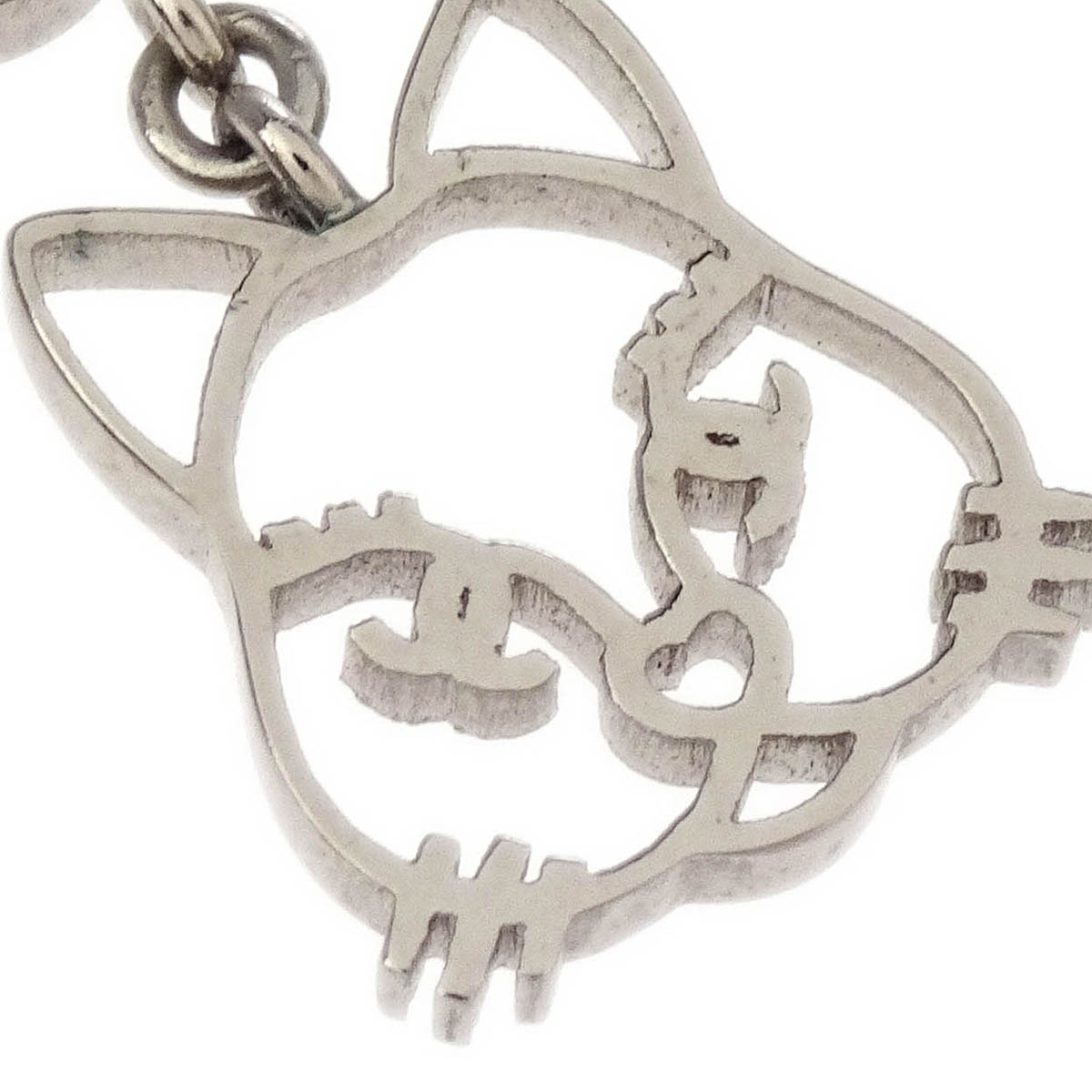 Chanel Cat Chain Necklace Pendant Rhinestone Silver B15K