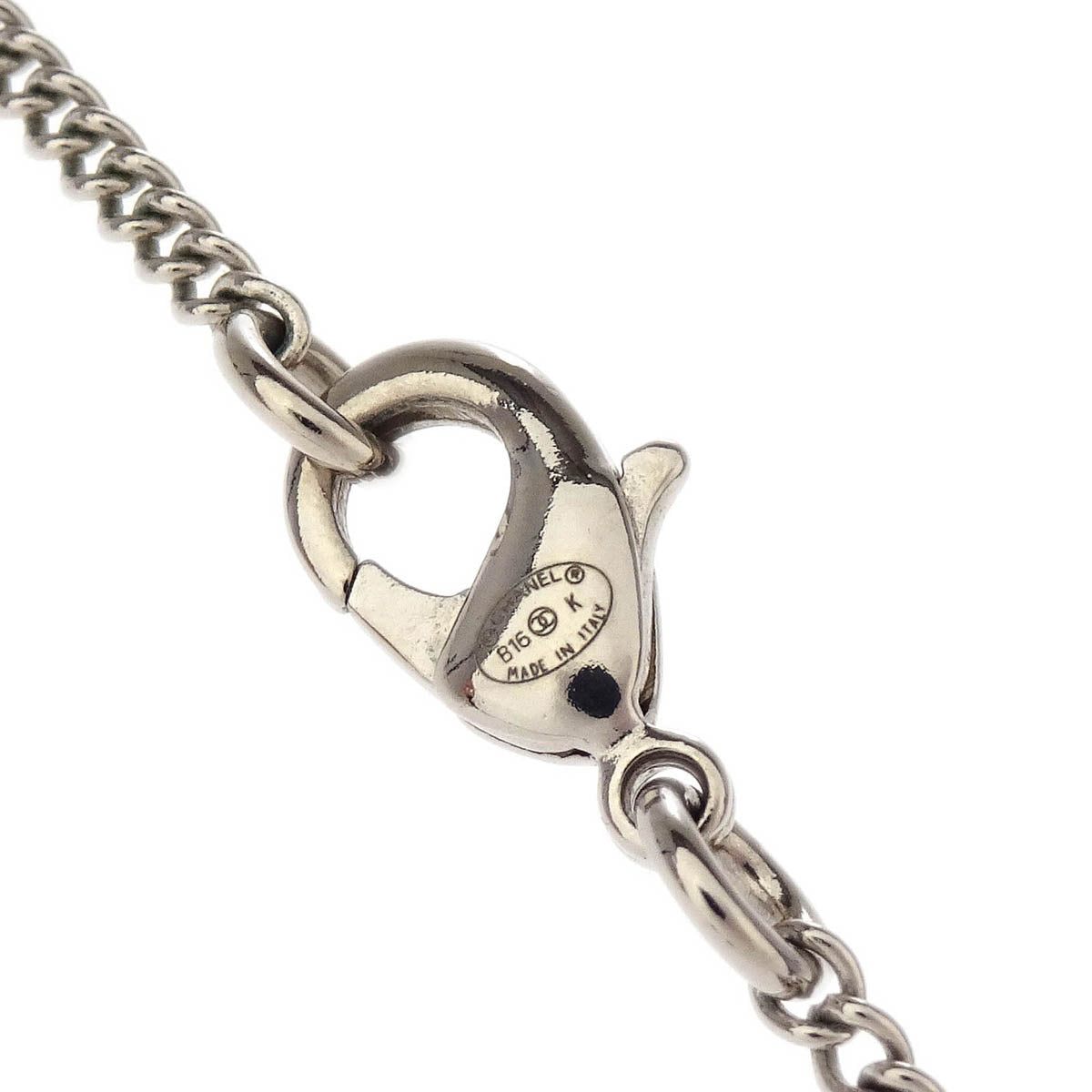 Chanel Cat Chain Necklace Pendant Rhinestone Silver B15K